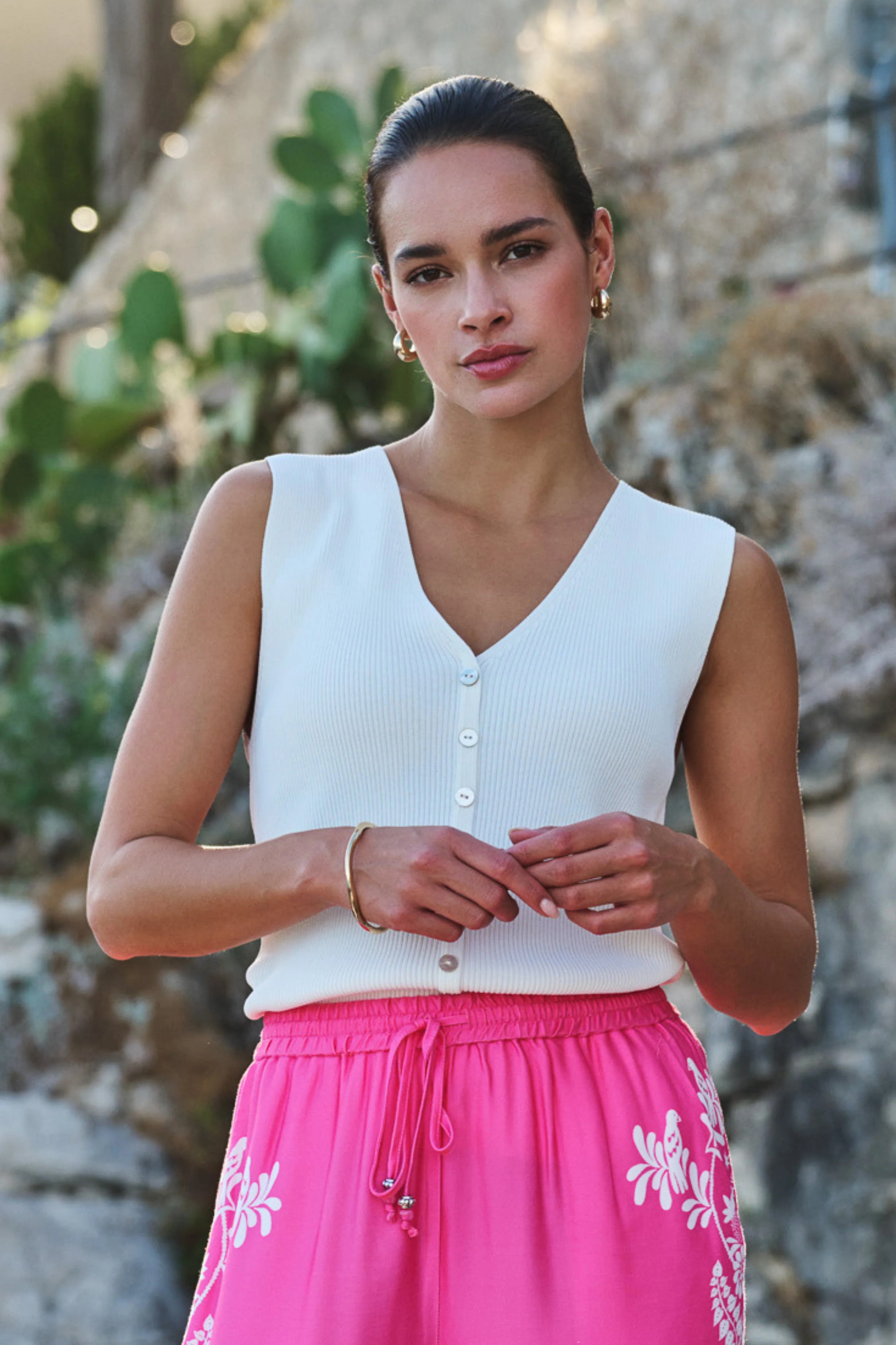 Top Fake Placket Knit Offwhite HS26.07208