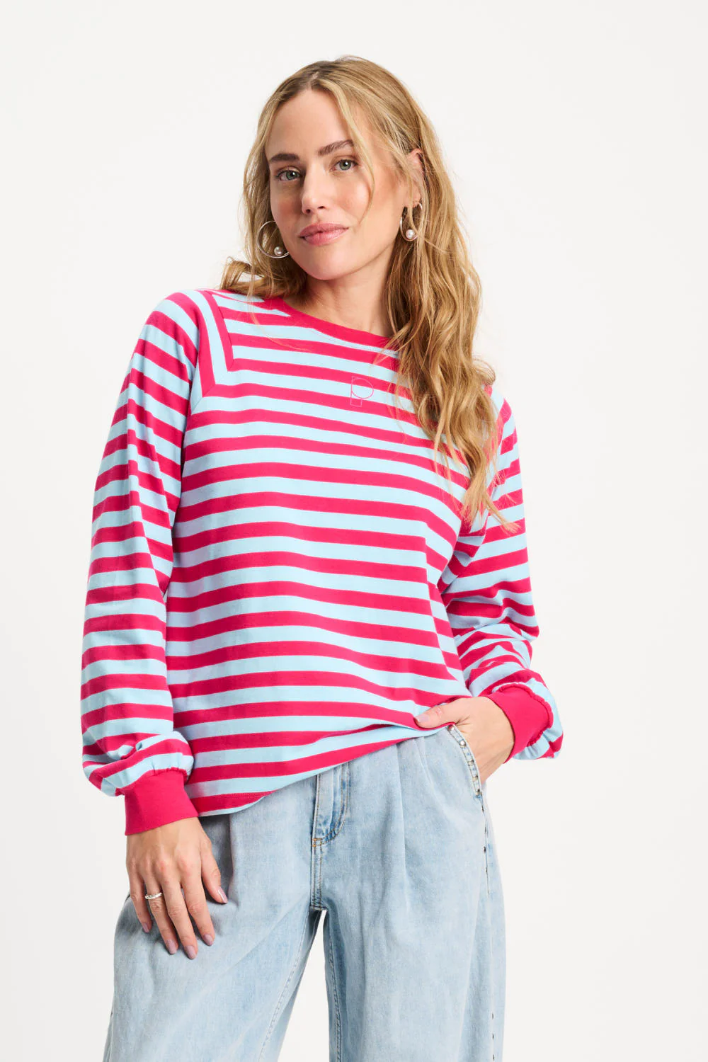 Top Striped Bright Rose Blue Multi Colour SP9486