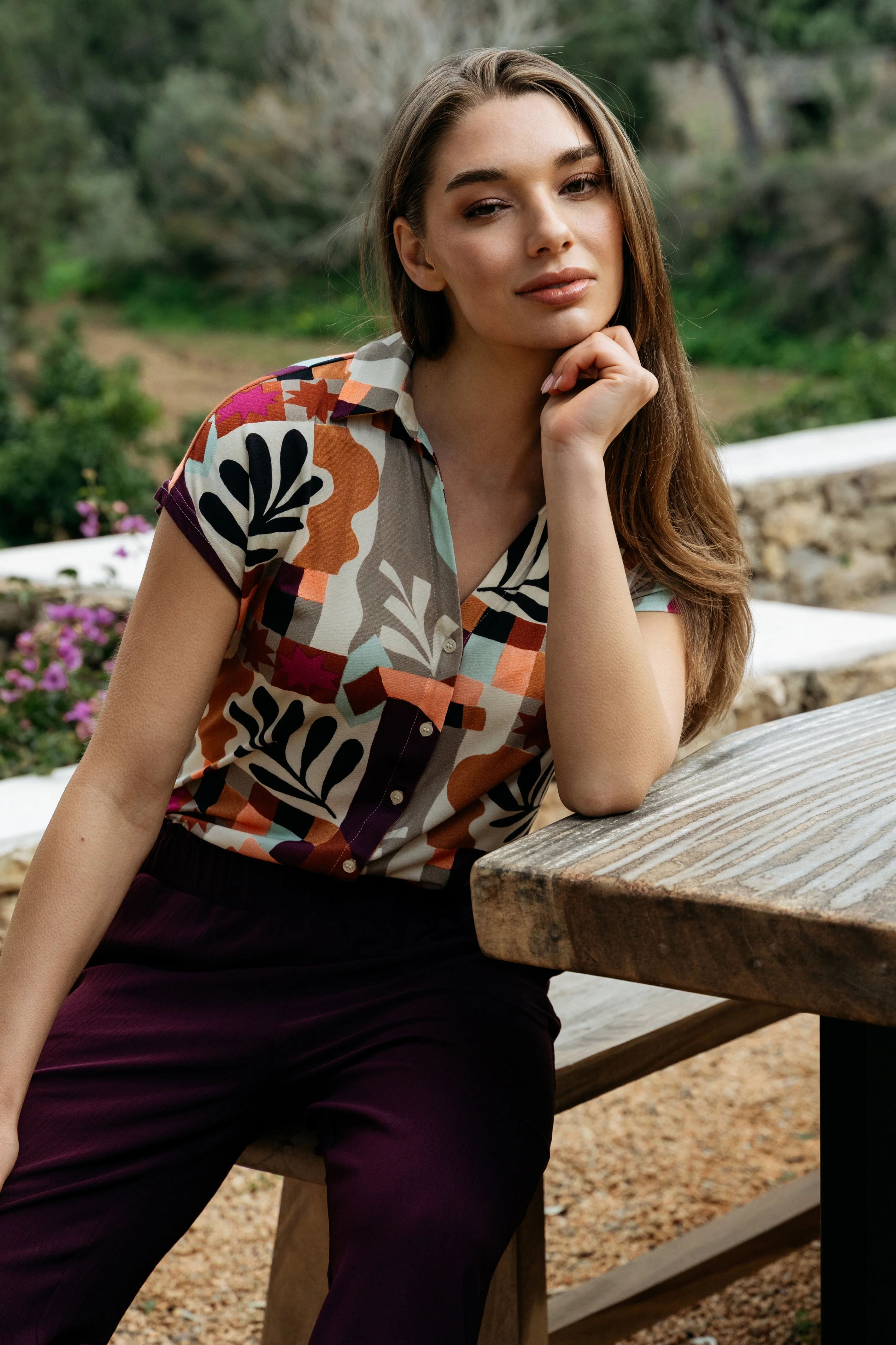 Top Valetta Art Leaf Plum Multi BL439