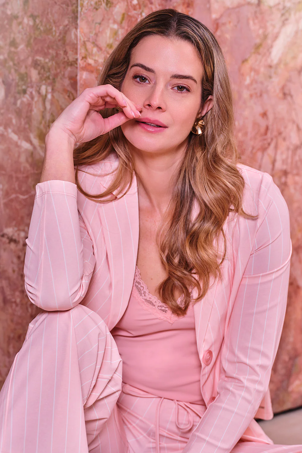 Travel Blazer Classic Stripe Print Mellow Rose 202015