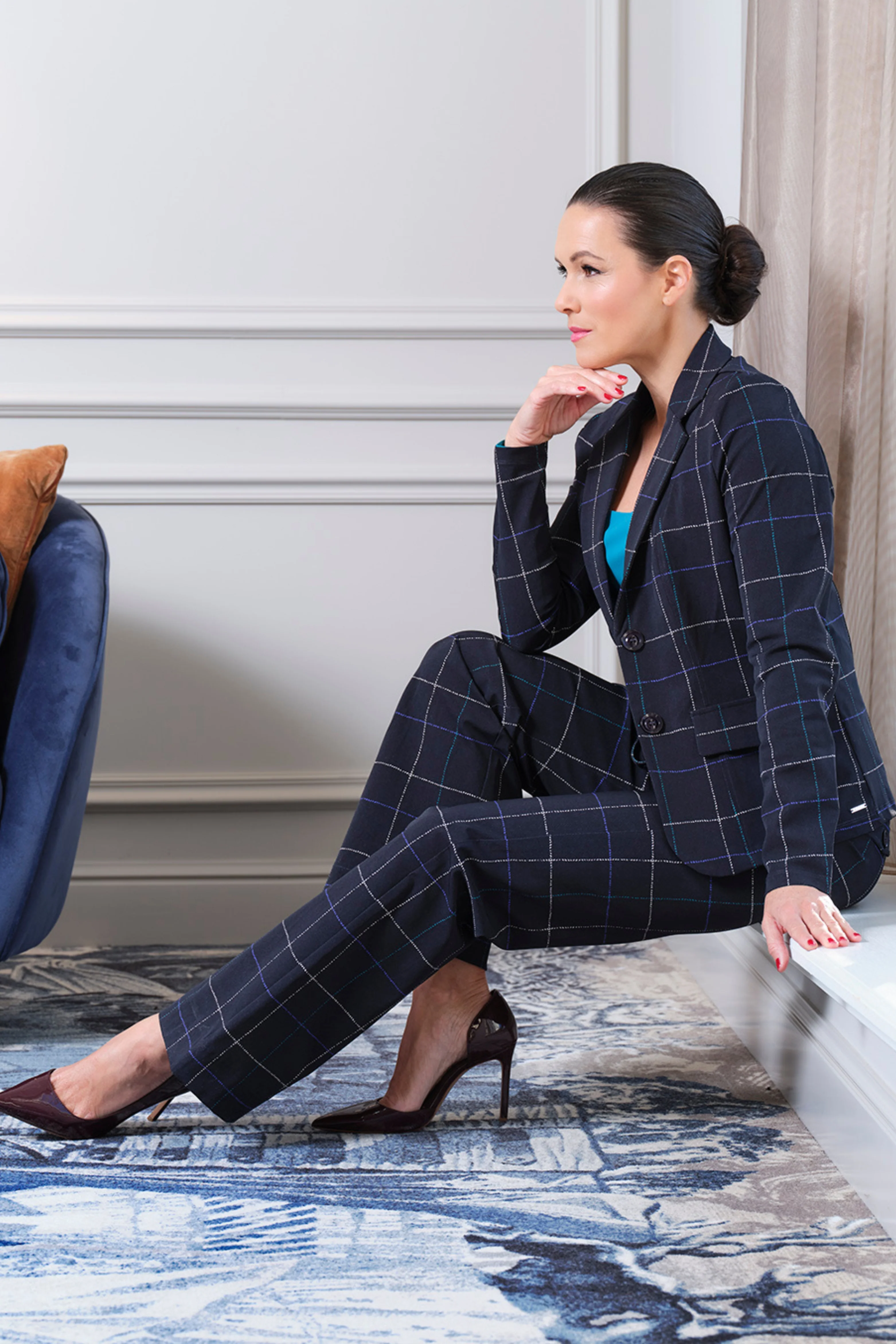 Travel Blazer Herringbone Print Dark Blue Petrol 202015 - Image 4