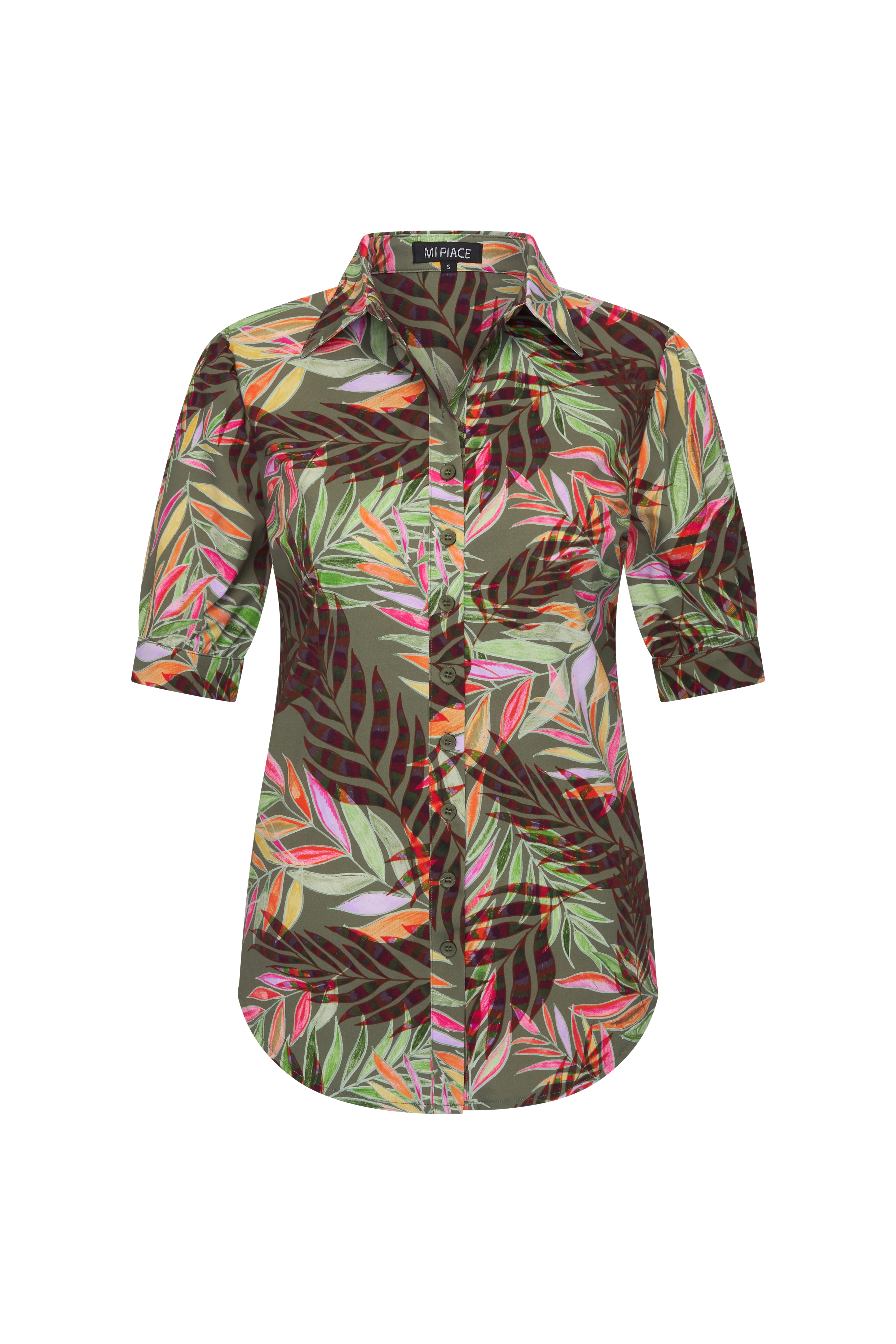 Travel Blouse Puff Pencil Branches Print Olive 202270 - Image 2
