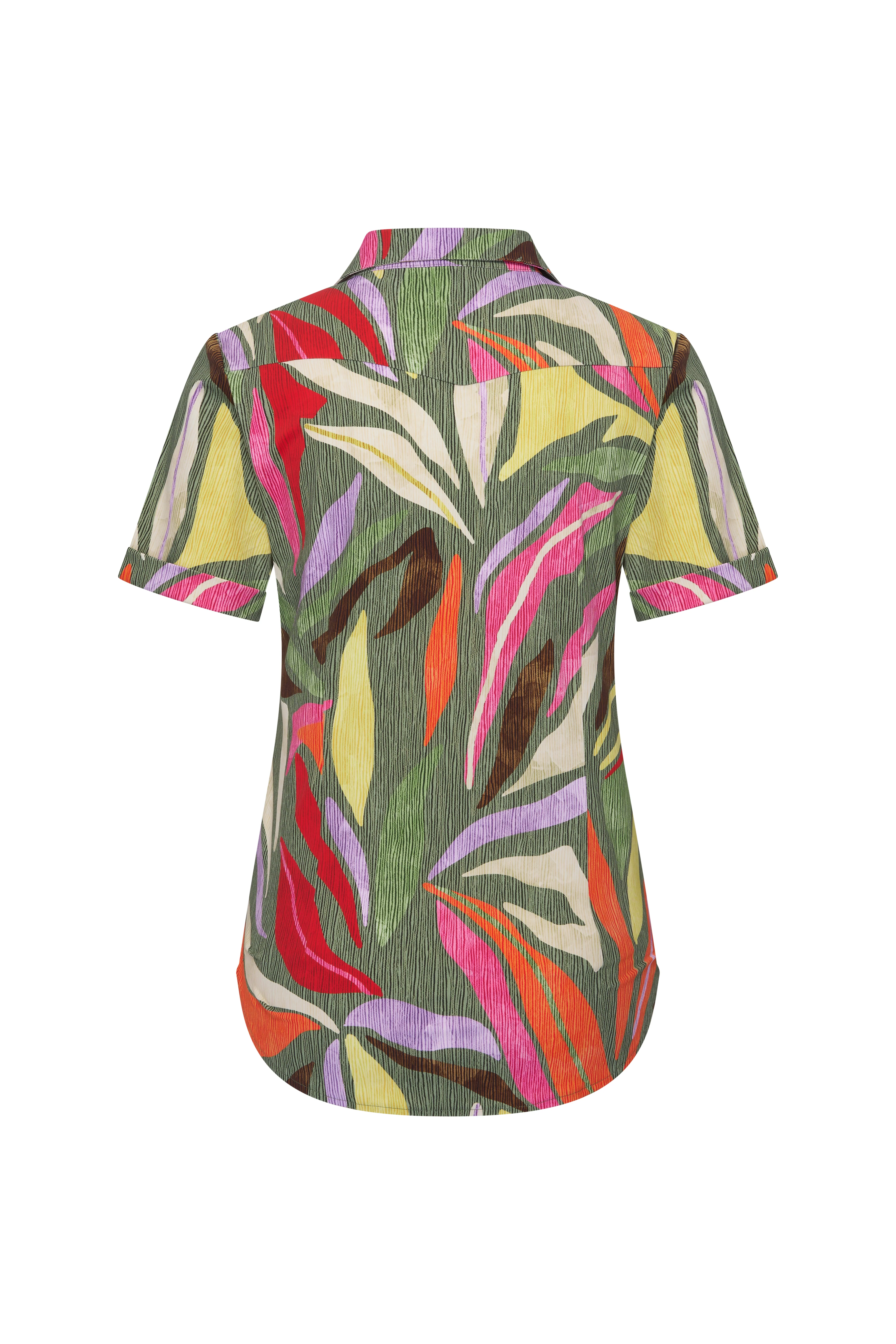 Travel Blouse Summer Leaf Dance Print Olive 202031 - Image 3