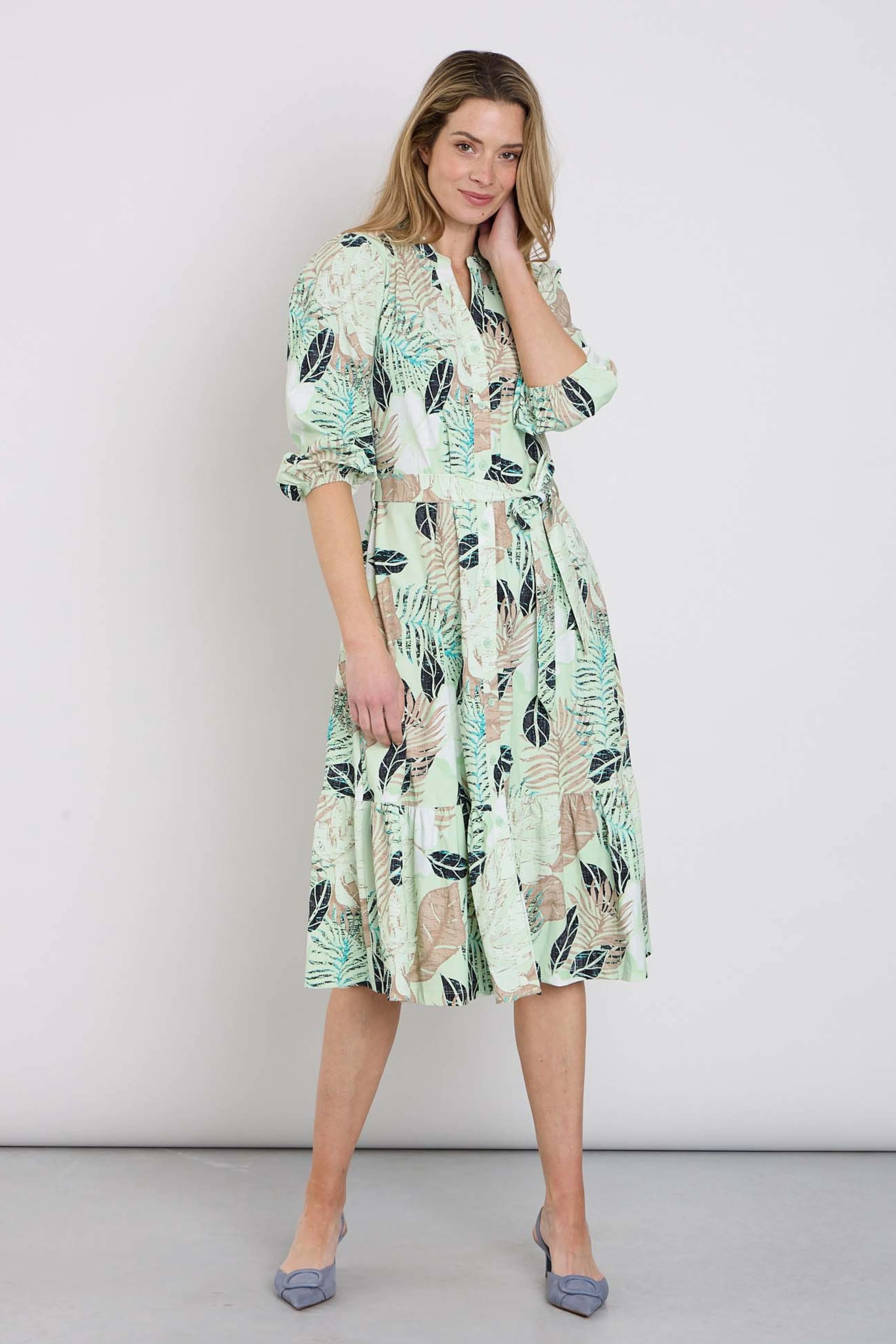 Travel Jurk Botanical Print Pistachio 202808