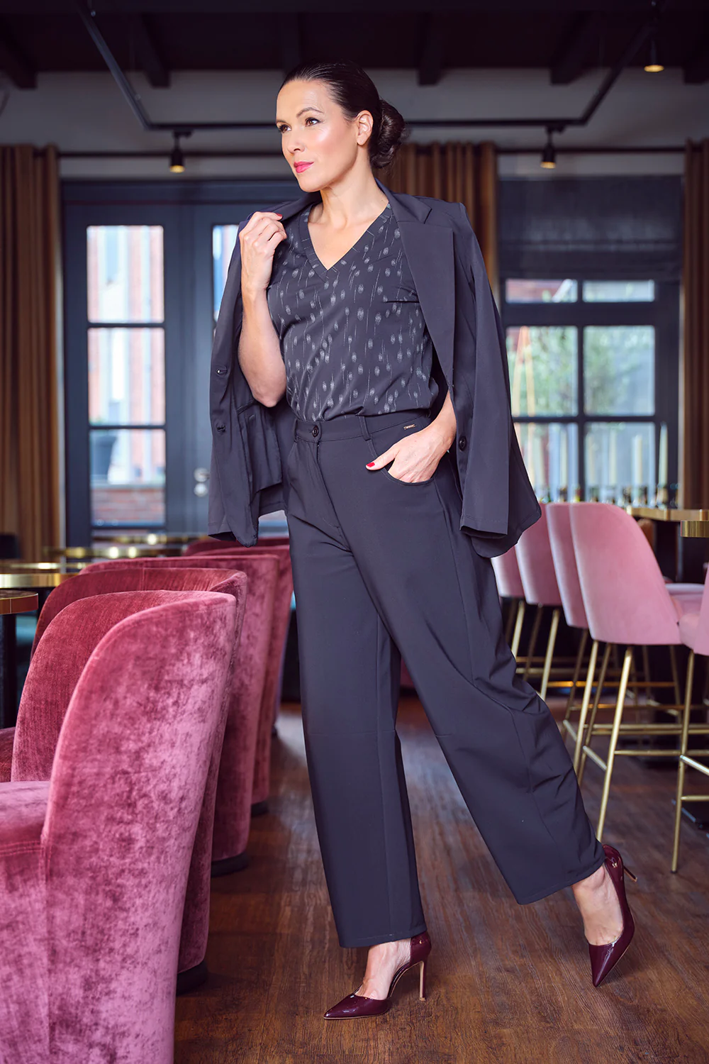 Travel Top Dot Foil Print Navy 202271 - Image 3