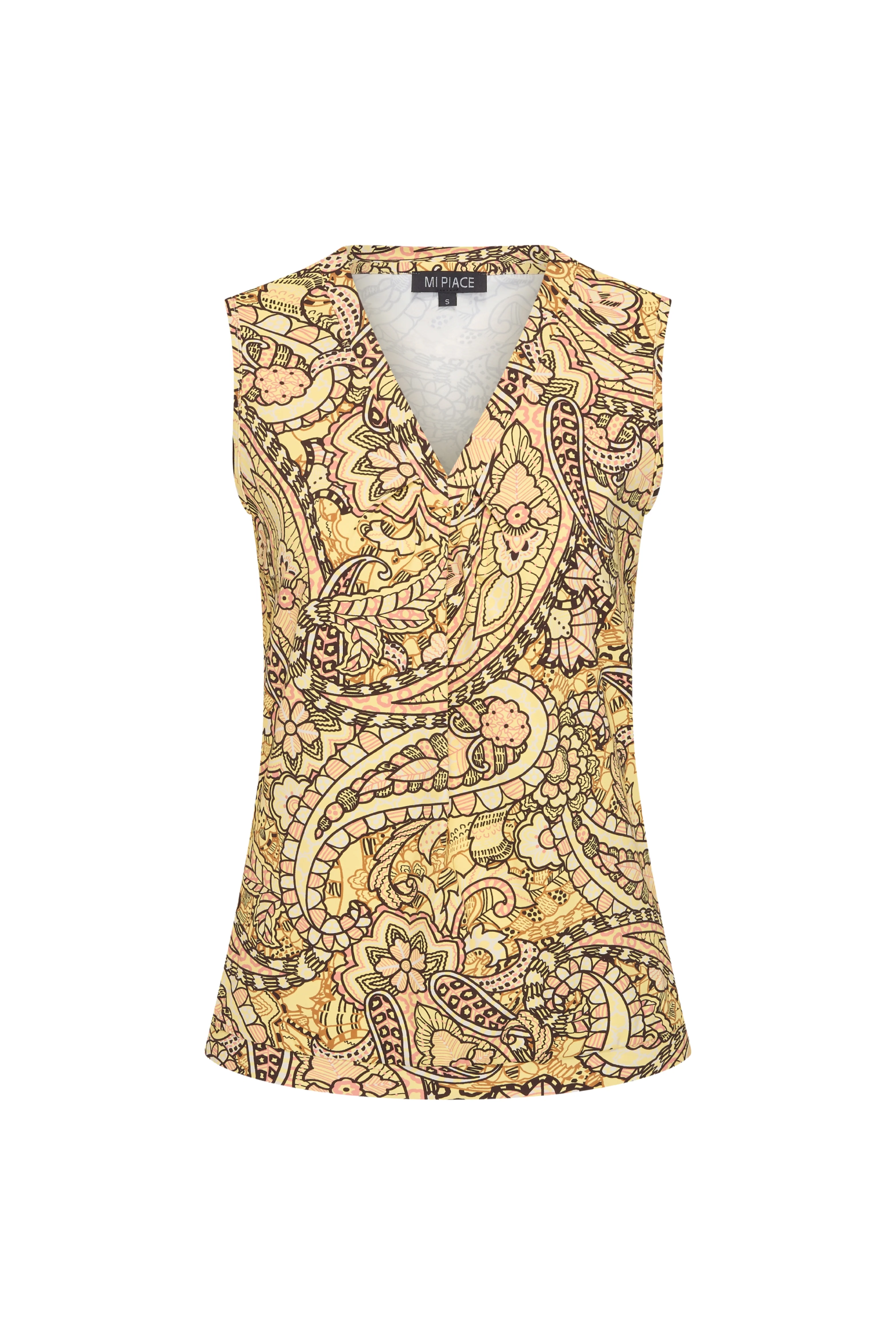 Travel Top Pleated Summer Paisley Print Lemon Yellow 202814 - Image 2