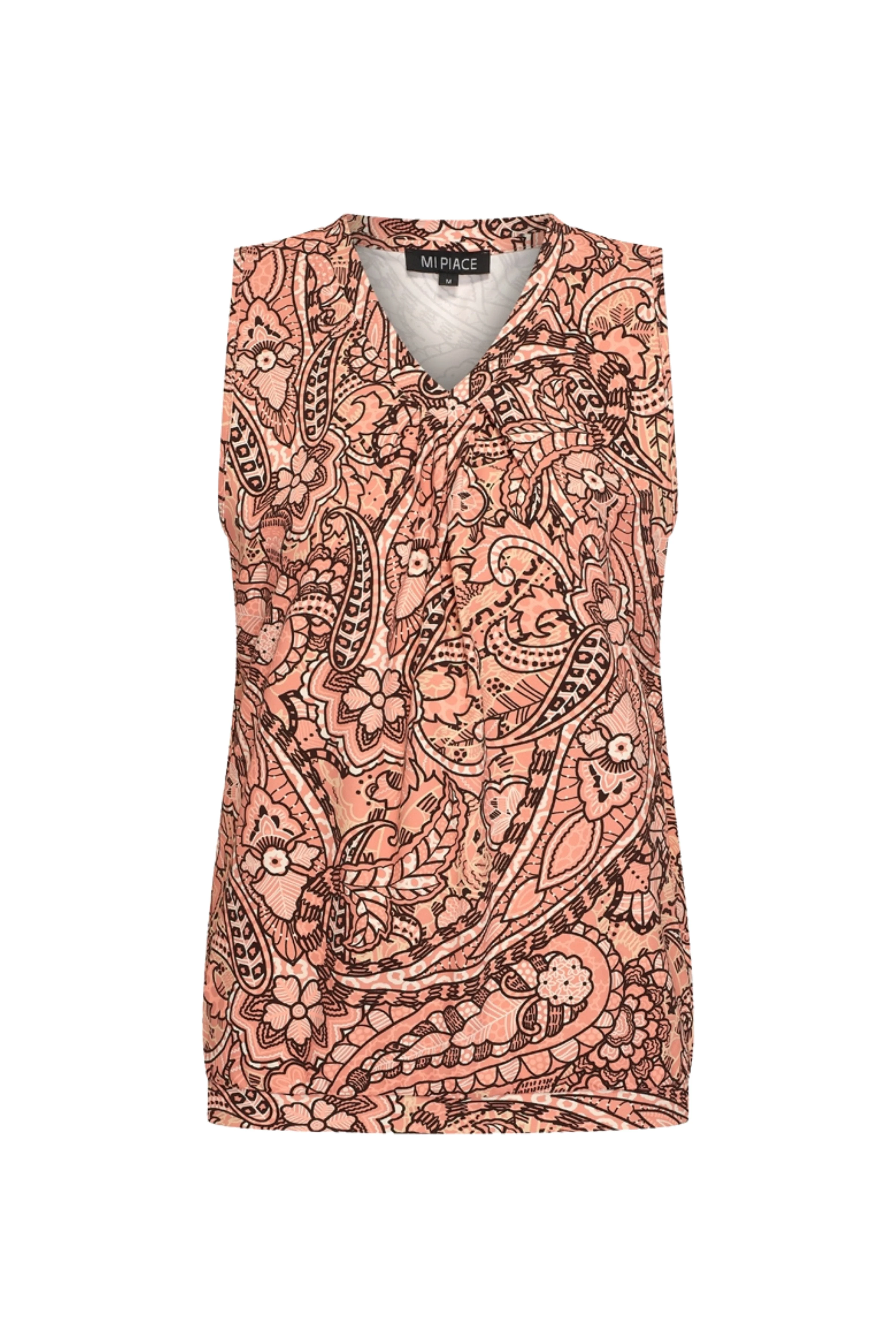 Travel Top Pleated Summer Paisley Print Sunset Clay 202814